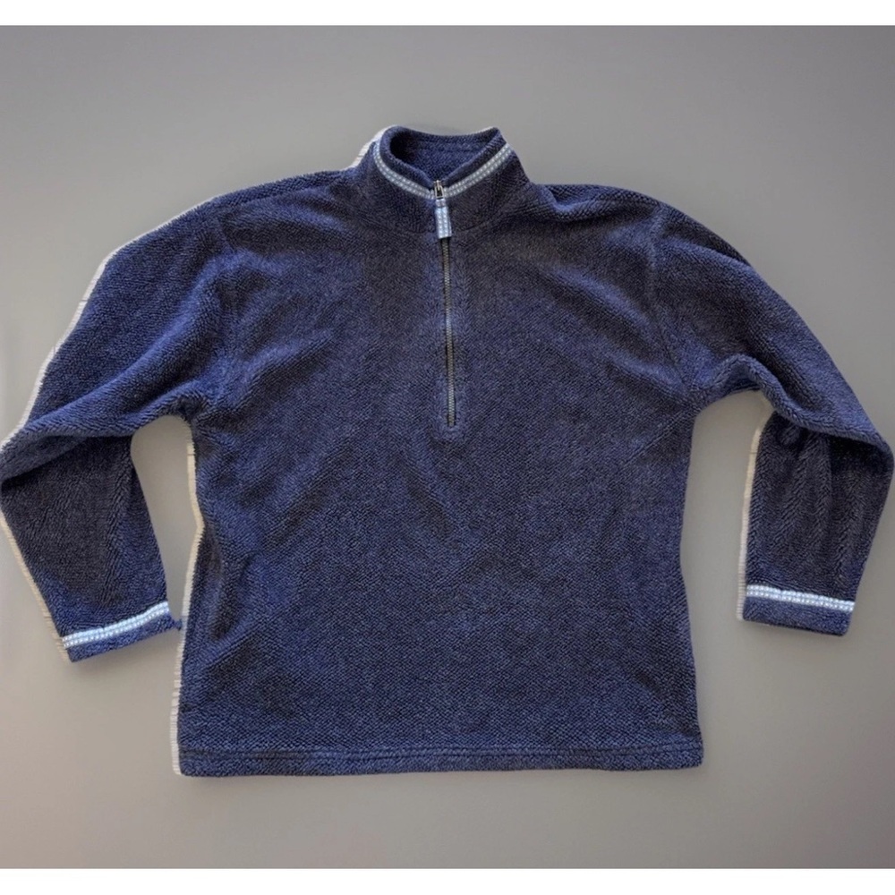 Vintage Title Nine Sports Sweater Sz XL Pullover 1/4 Zip Fleece Blue Made USA